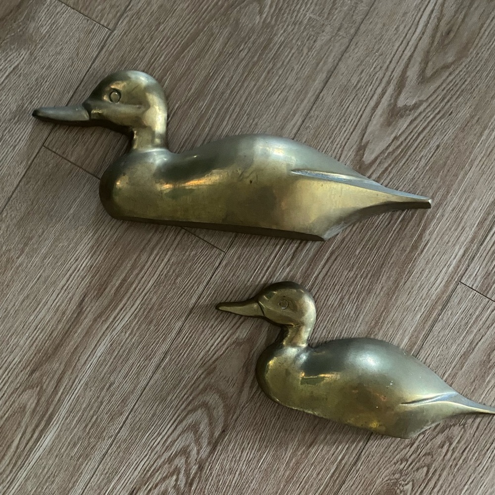 Vintage MCM Brass Ducks Wall Hangers or Can Stand